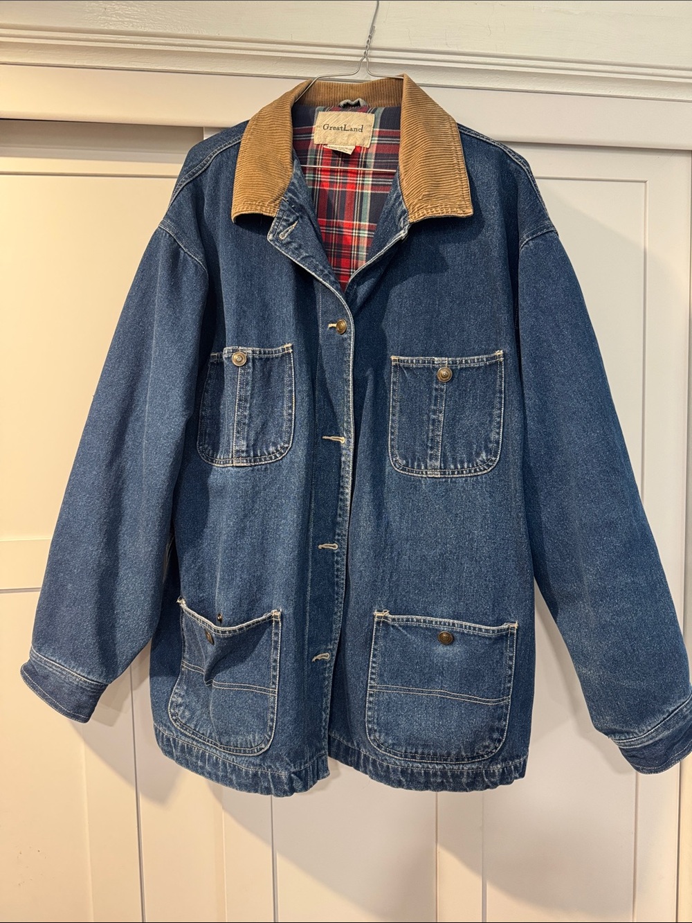 Vintage GreenLand Denim Barn/chore Jacket with Corduroy Collar - Blue